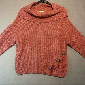 Yet Again Rust Cowl Neck Asymmetrical Button Sweater Medium